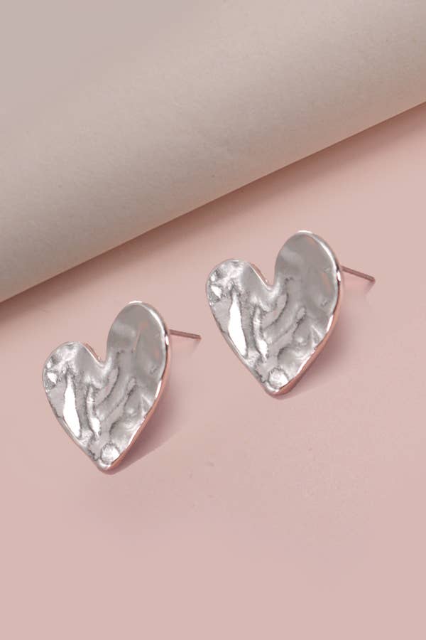 Hammered Heart Stud Earring