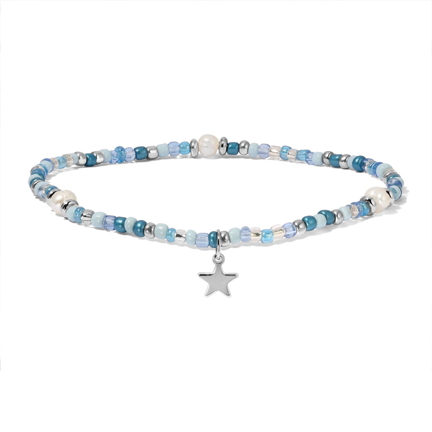 Ocean Blue Seed Bead and Pearls Ankle Bracelet