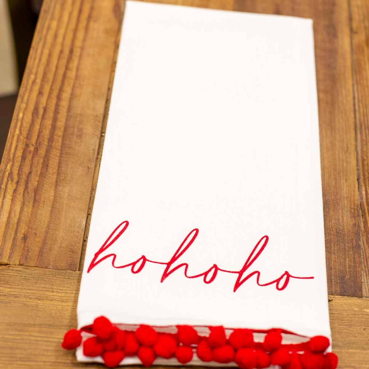 HoHoHo Pom Pom Hand Towel White/Red 20x28