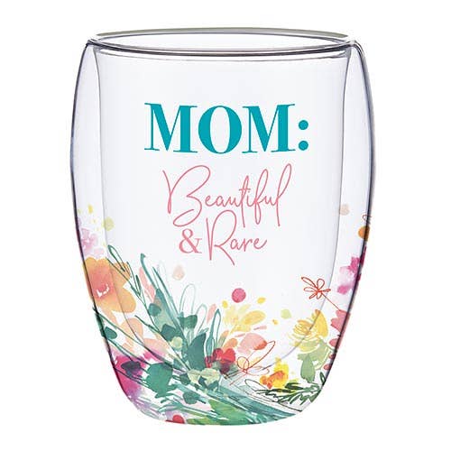 Mom:Beautiful & Rare -12oz Wine Glass