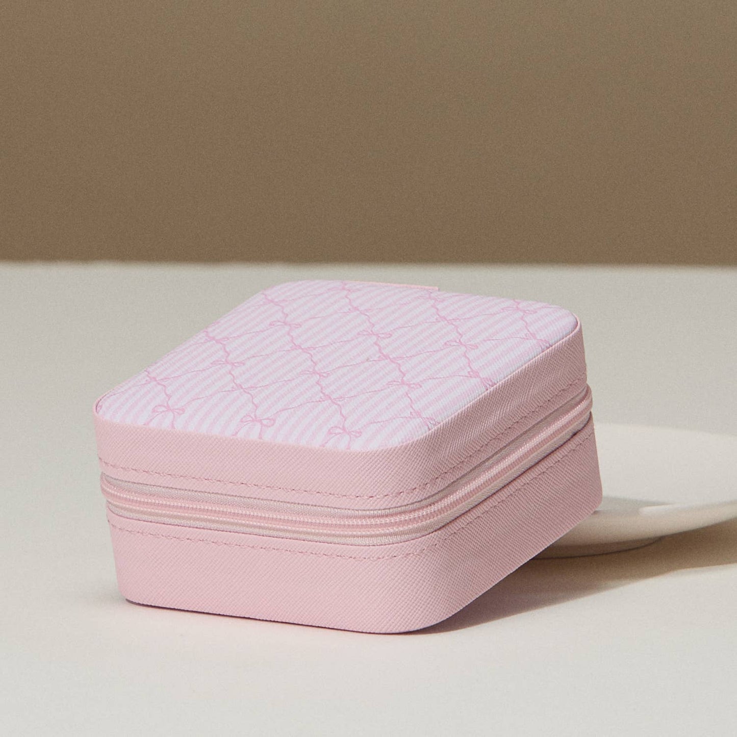 Ivory Bow Monogram Print Jewelry Box -Travel Size