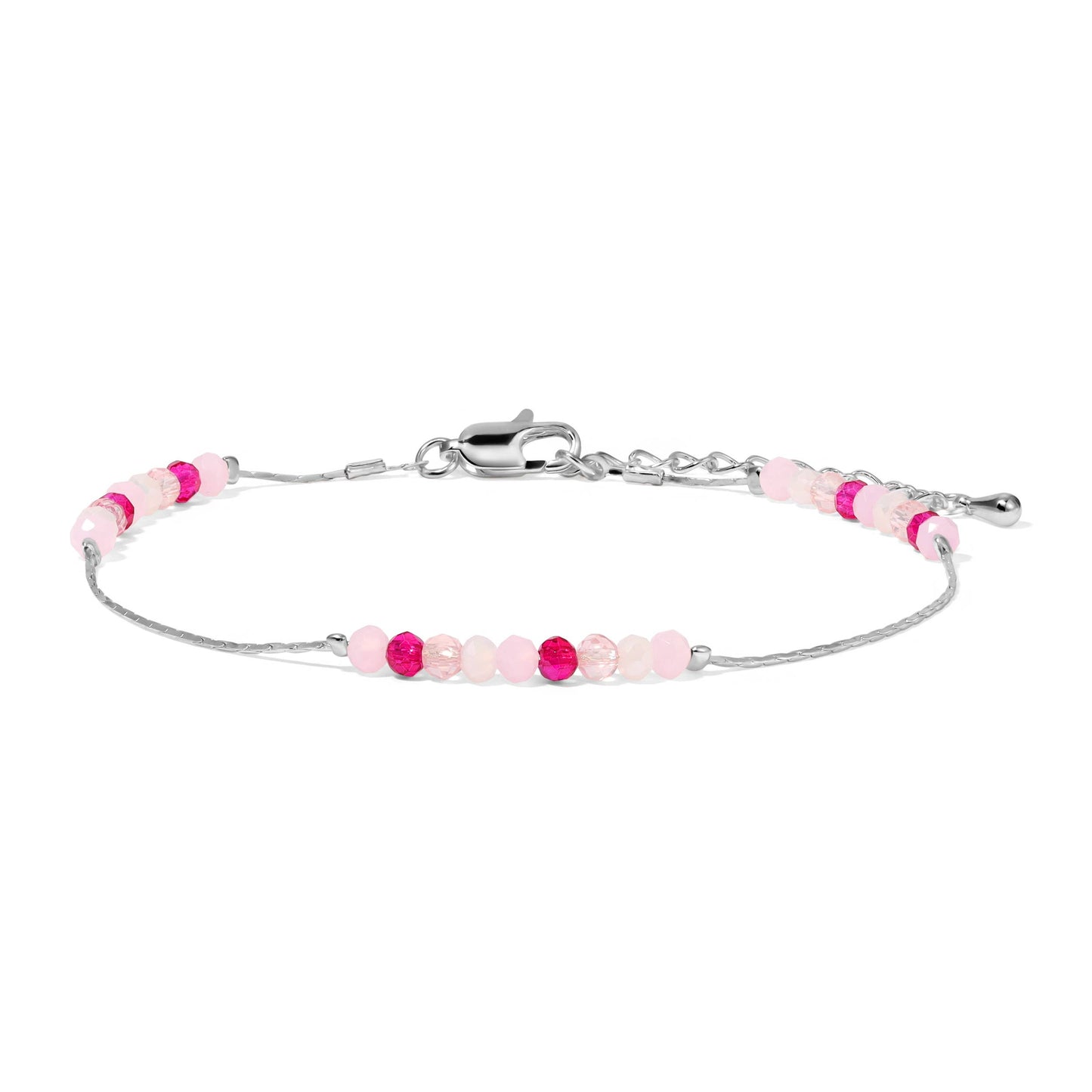 Pink Mini Beaded Crystal with Silver Chain Ankle Bracelet