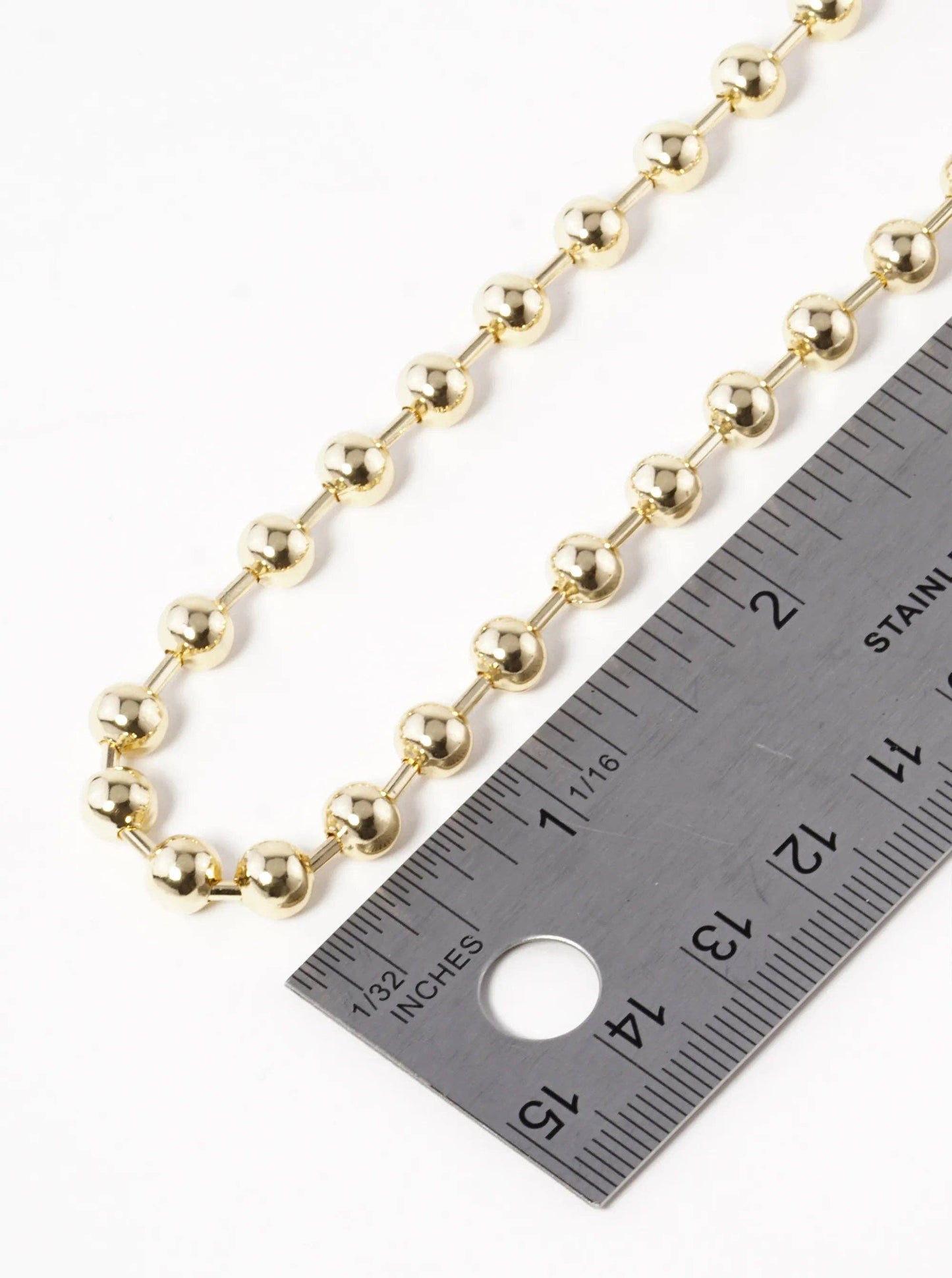 18K Gold Dipped 18 Inch Ball Chain Necklace: Rhodium