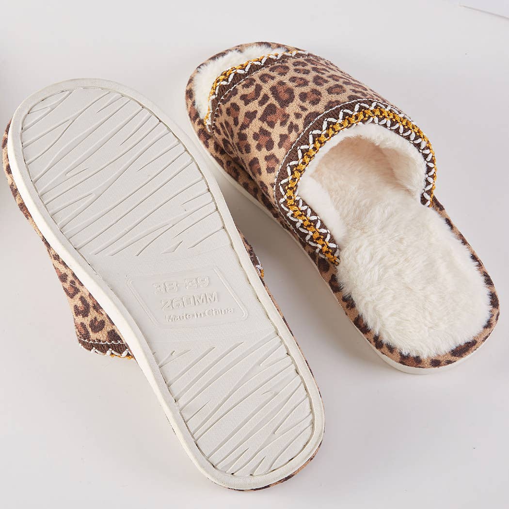 Leopard Cozy Leopard Fleece-Lined Indoor Slippers