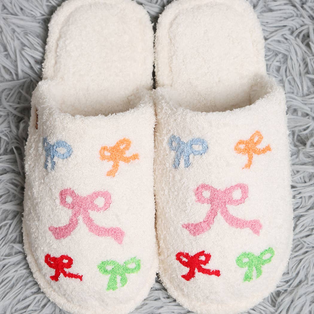 Colorful Ribbon Print Cozy Indoor Home Slippers