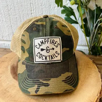 Campfires & Cocktails Distressed Trucker Hat