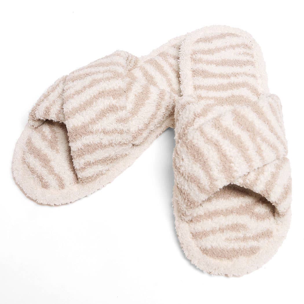 Beige Luxury Soft Crossover Zebra Pattern Slipper