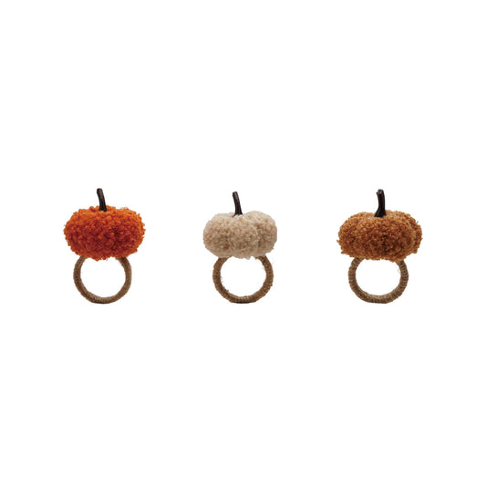 2" Round x 3"H Bouclé Fabric & Jute Pumpkin Napkin Ring, 3 Colors