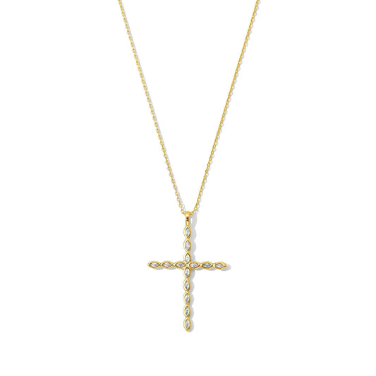 Large Gold CZ Cross Pendant Necklace