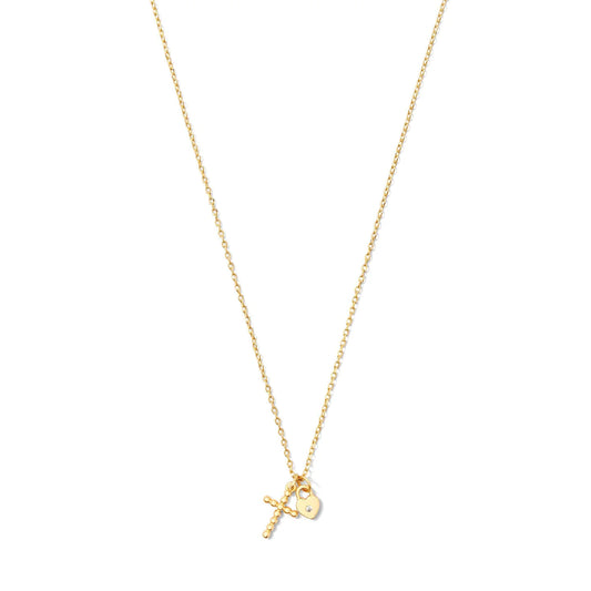 Gold Cross and Heart Pendant Necklace