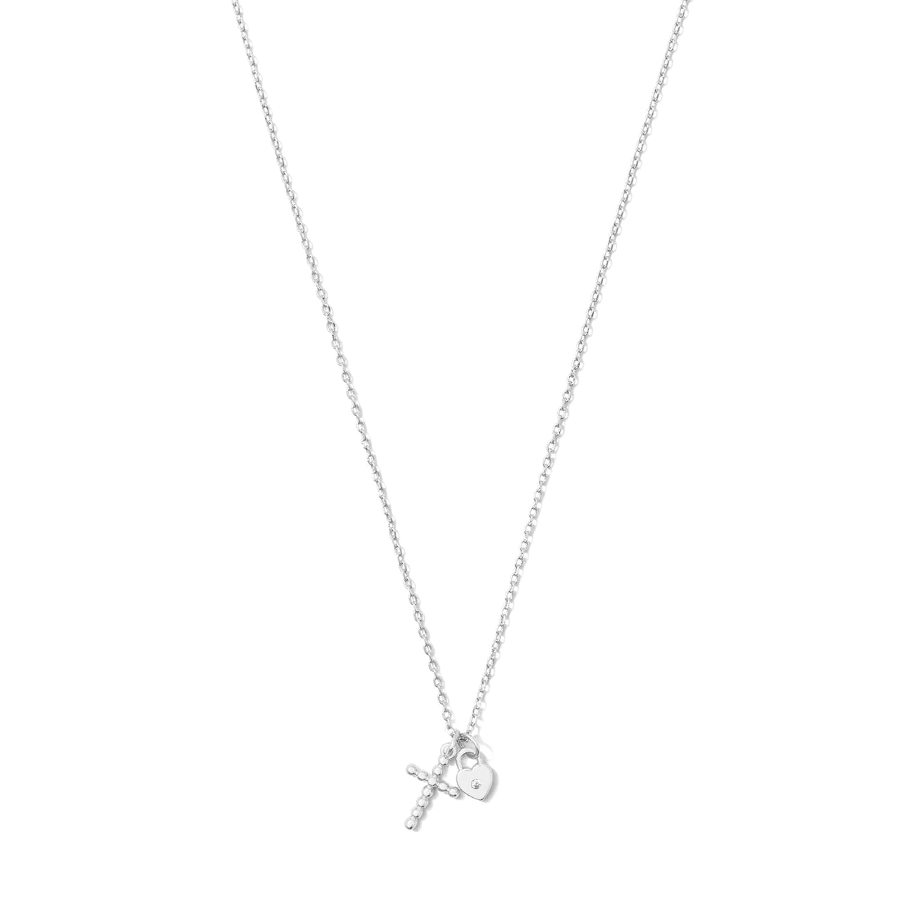 Silver Cross and Heart Pendant Necklace