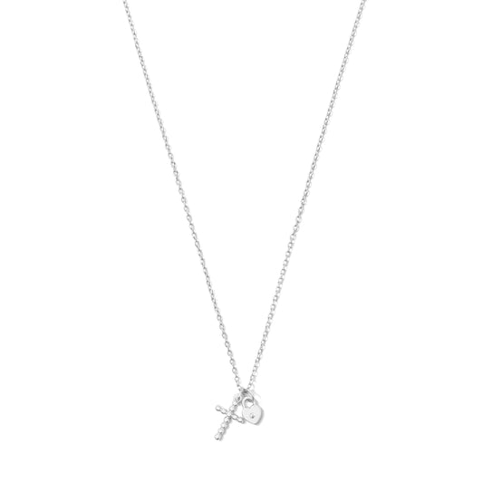 Silver Cross and Heart Pendant Necklace