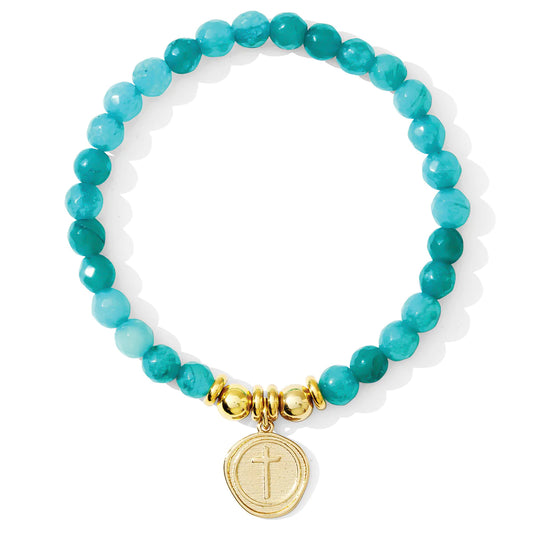 Stretch Stone Bracelet With Cross Charm (More Colors)