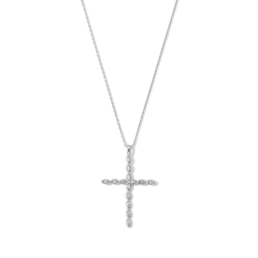 Large Silver CZ Cross Pendant Necklace
