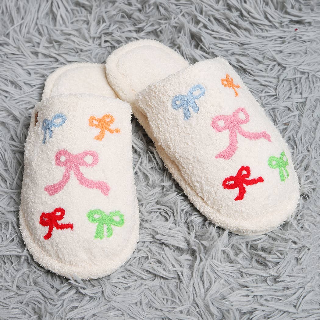 Colorful Ribbon Print Cozy Indoor Home Slippers