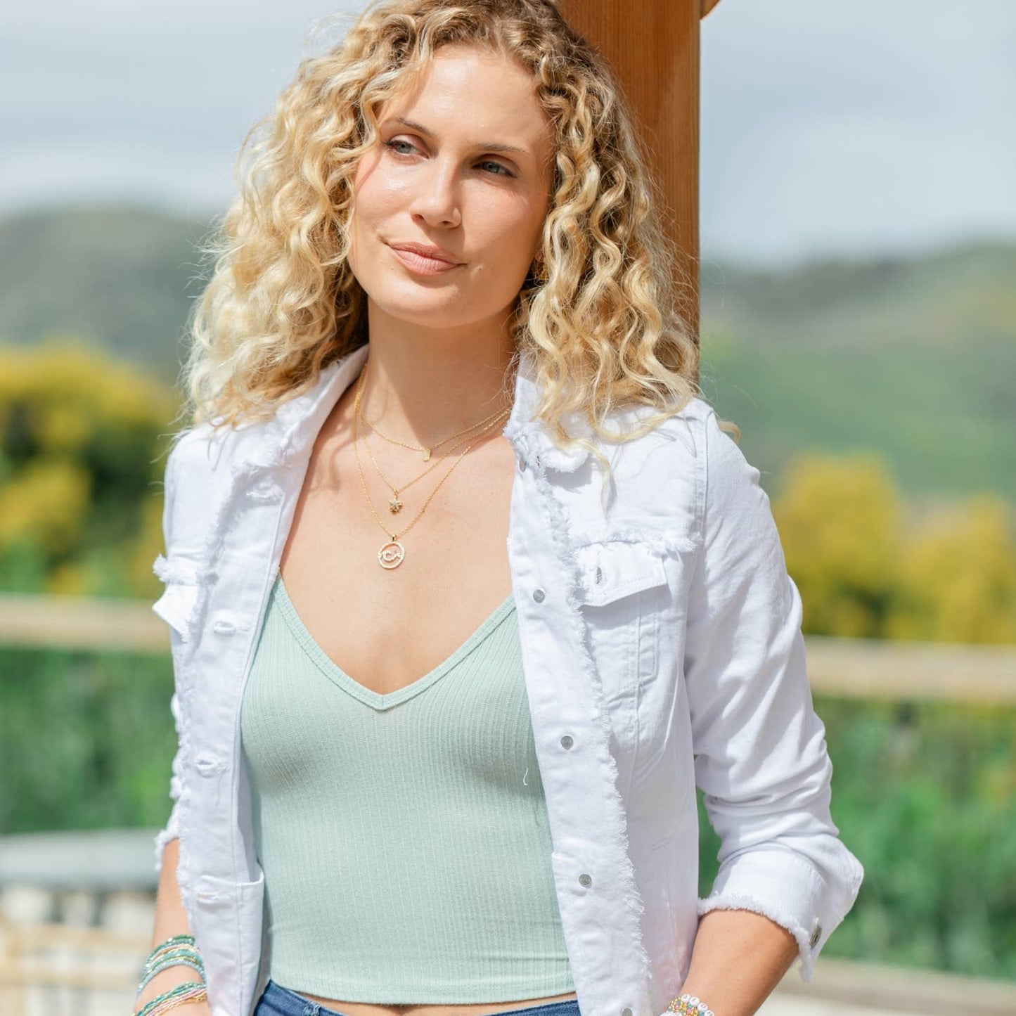 Gold Double Wave Pendant Necklace