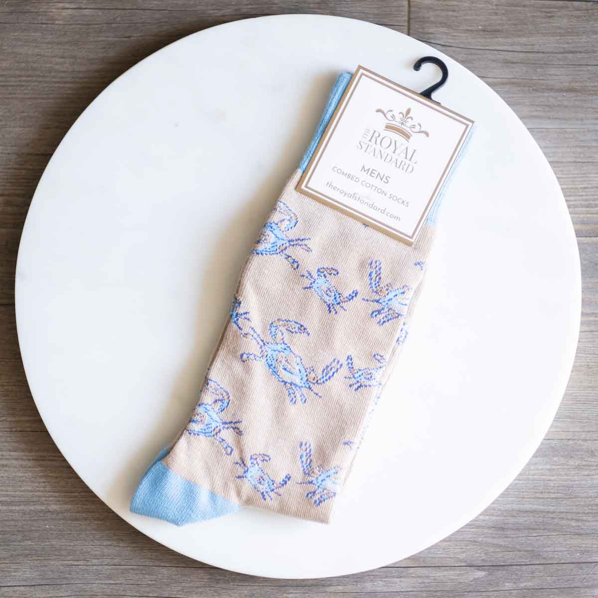 Men's Crab Socks Tan/Blue/ One Size