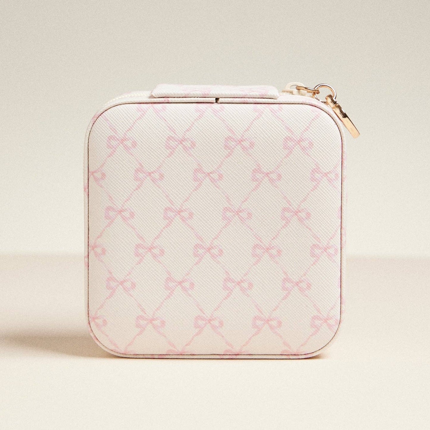 Ivory Bow Monogram Print Jewelry Box -Travel Size
