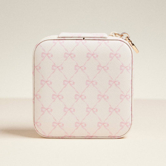 Ivory Bow Monogram Print Jewelry Box -Travel Size
