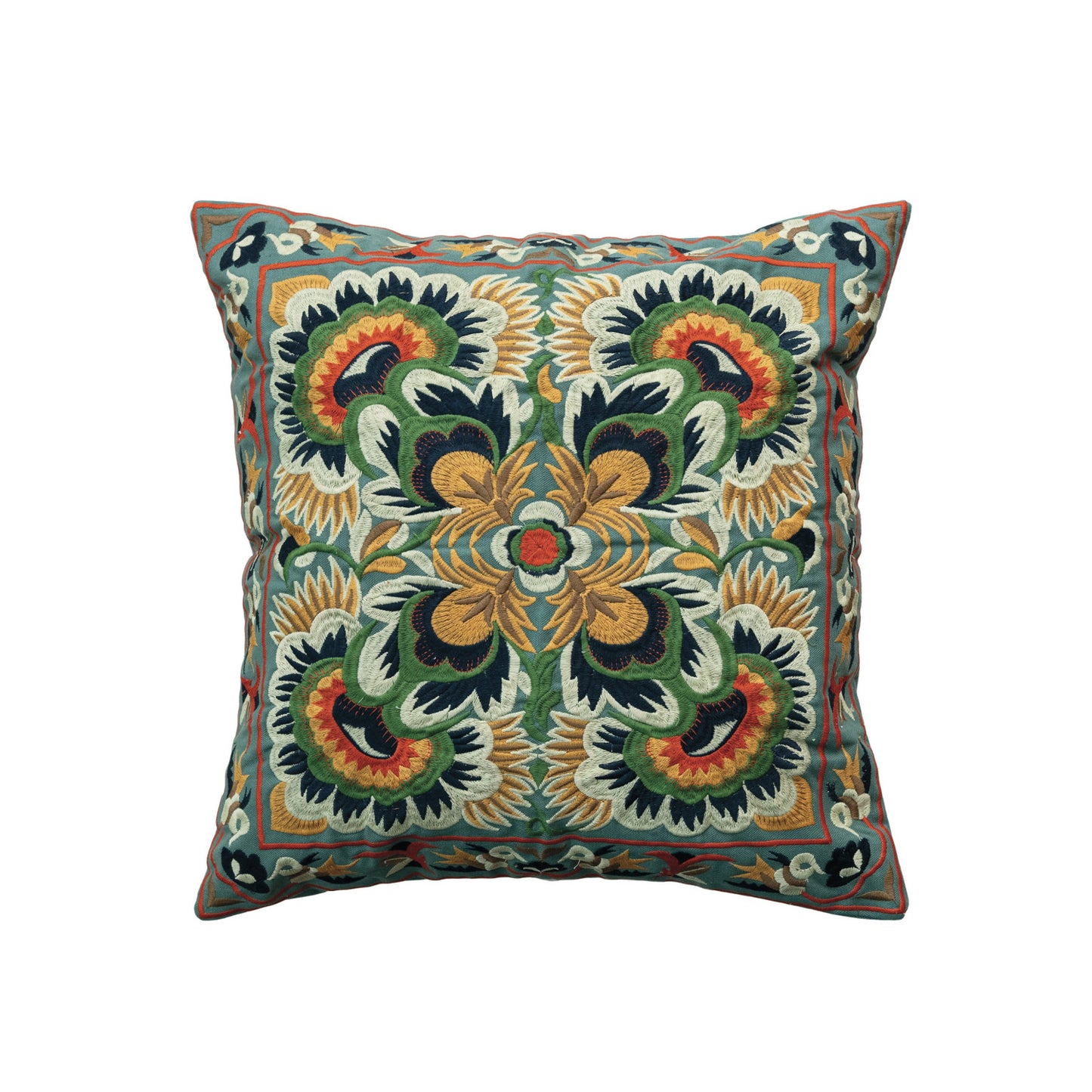 18" Square Cotton Embroidered Pillow w/ Pattern