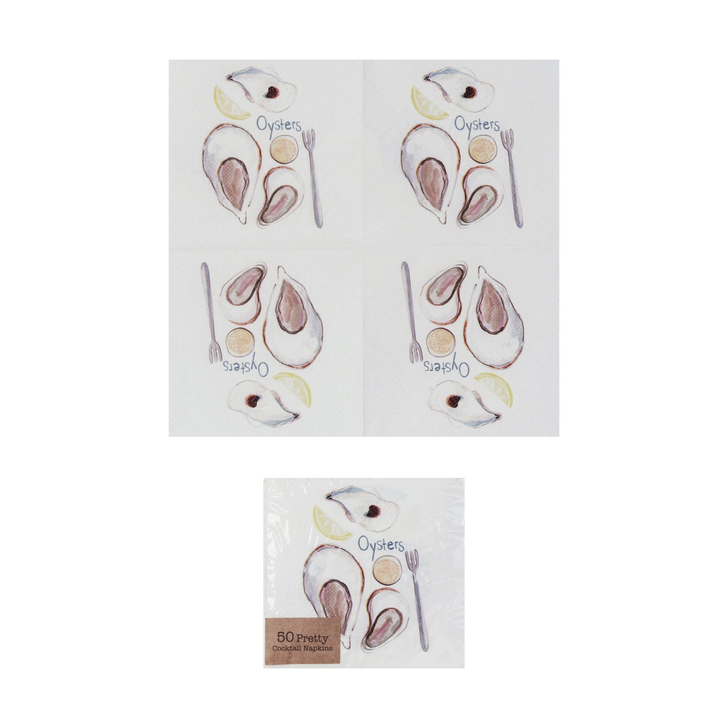 Paper Cocktail Napkins w/ "Oysters" (Contains 50 Folded Pieces) ©