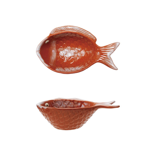 Stoneware Fish Shaped Bowl, Reactive Glaze (Each One Will Vary)