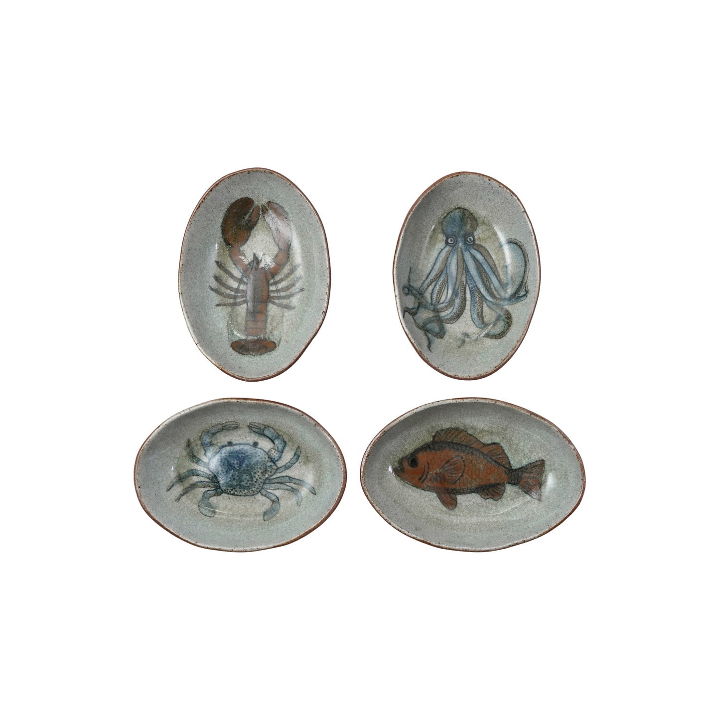 Hand-Painted Stoneware Dish with Sea Life, 4 Styles (Each Varies)