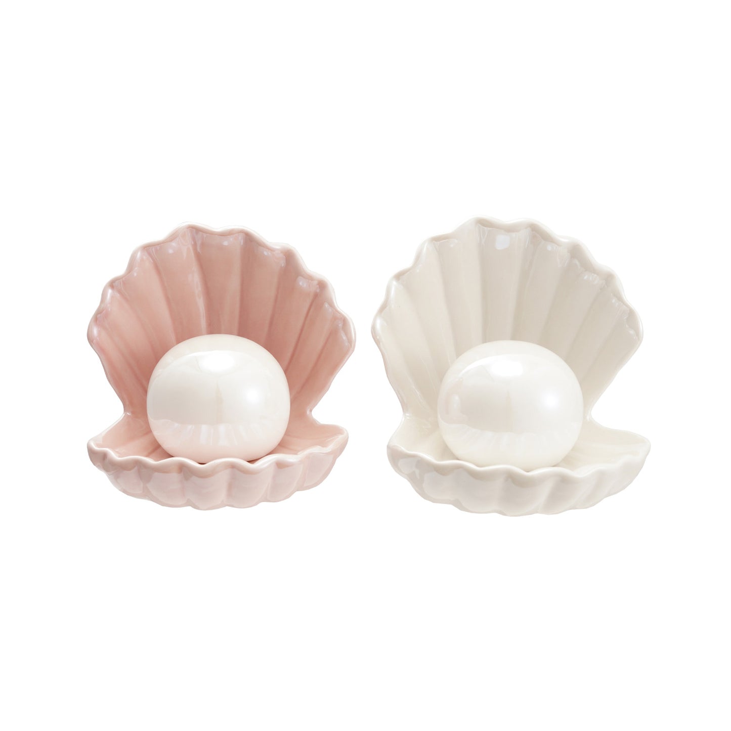 Stoneware Seashell with Removable LED Light, Set of 2, 2 Colors (Batteries Included)