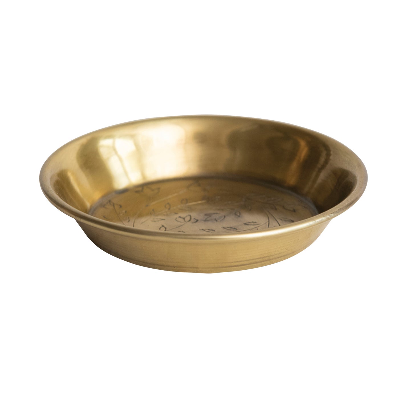 Metal Dish w/ Etched Floral Design, Antique Brass Finish