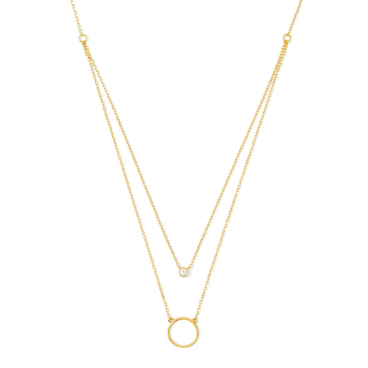 Gold Double Appeal Circle & CZ Necklace