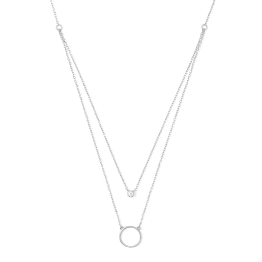 Silver Double Appeal Circle & CZ Necklace