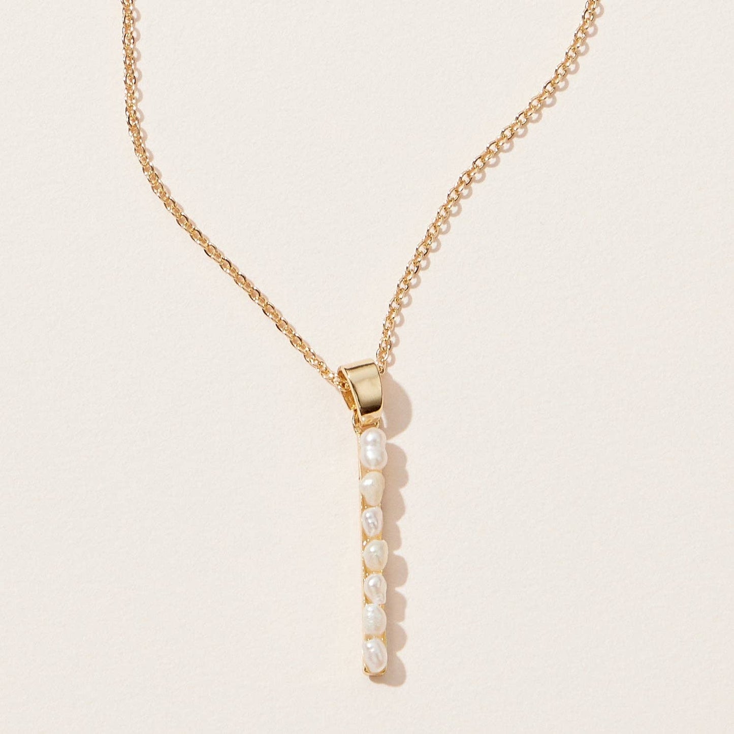 Gold Bar Pendant Necklace with Freshwater Pearls