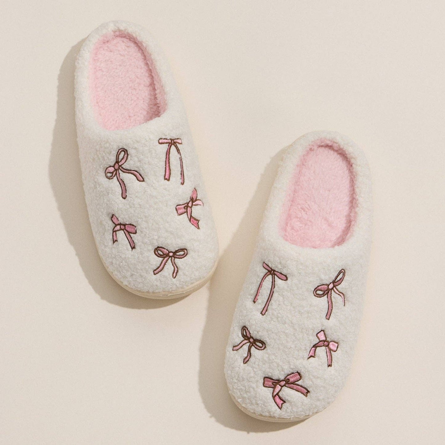 Plush Slippers with Soft Bow Detail
