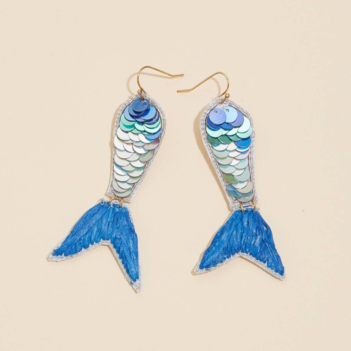 Blue Mermaid Tail Sequined Earrings