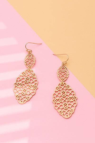 Matte Filigree Double Drop Earrings, Matte Silver