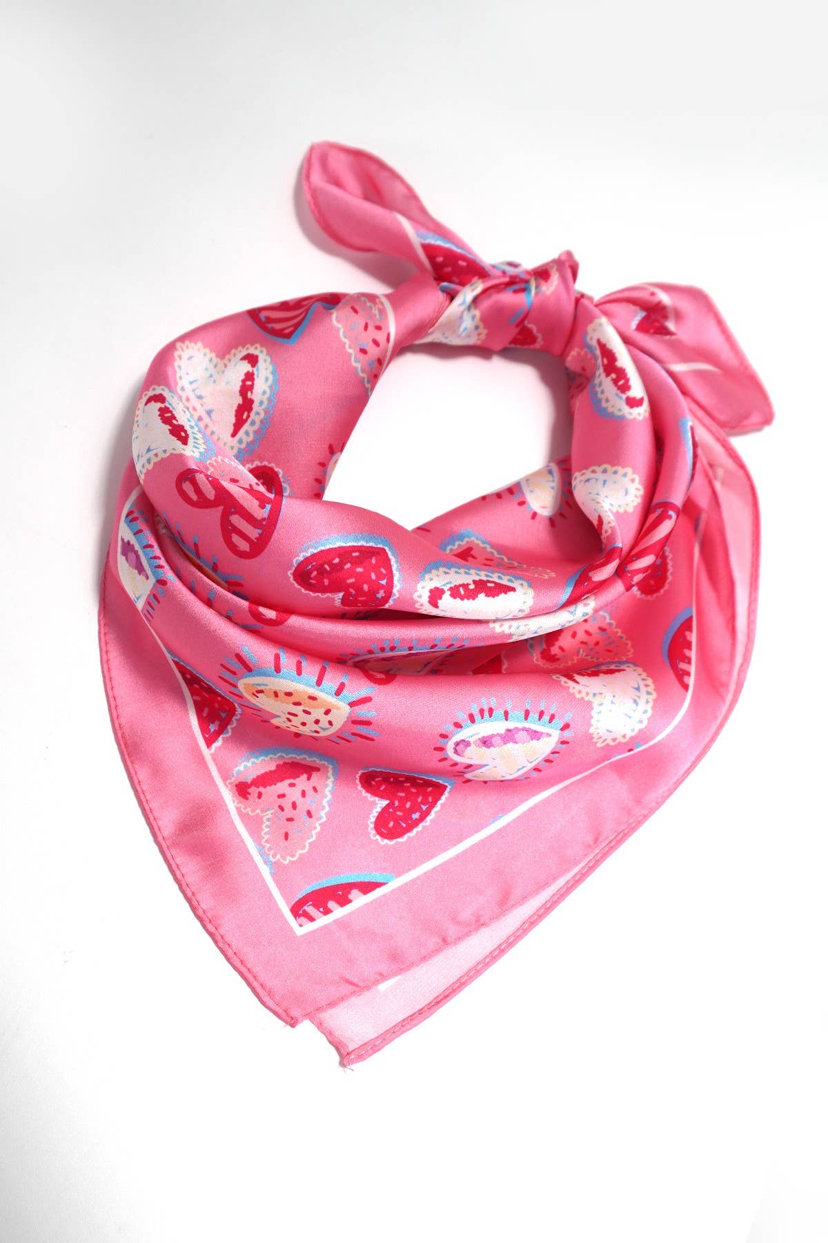 Pink Valentine Multi Heart Silky Feel Bandana Scarf