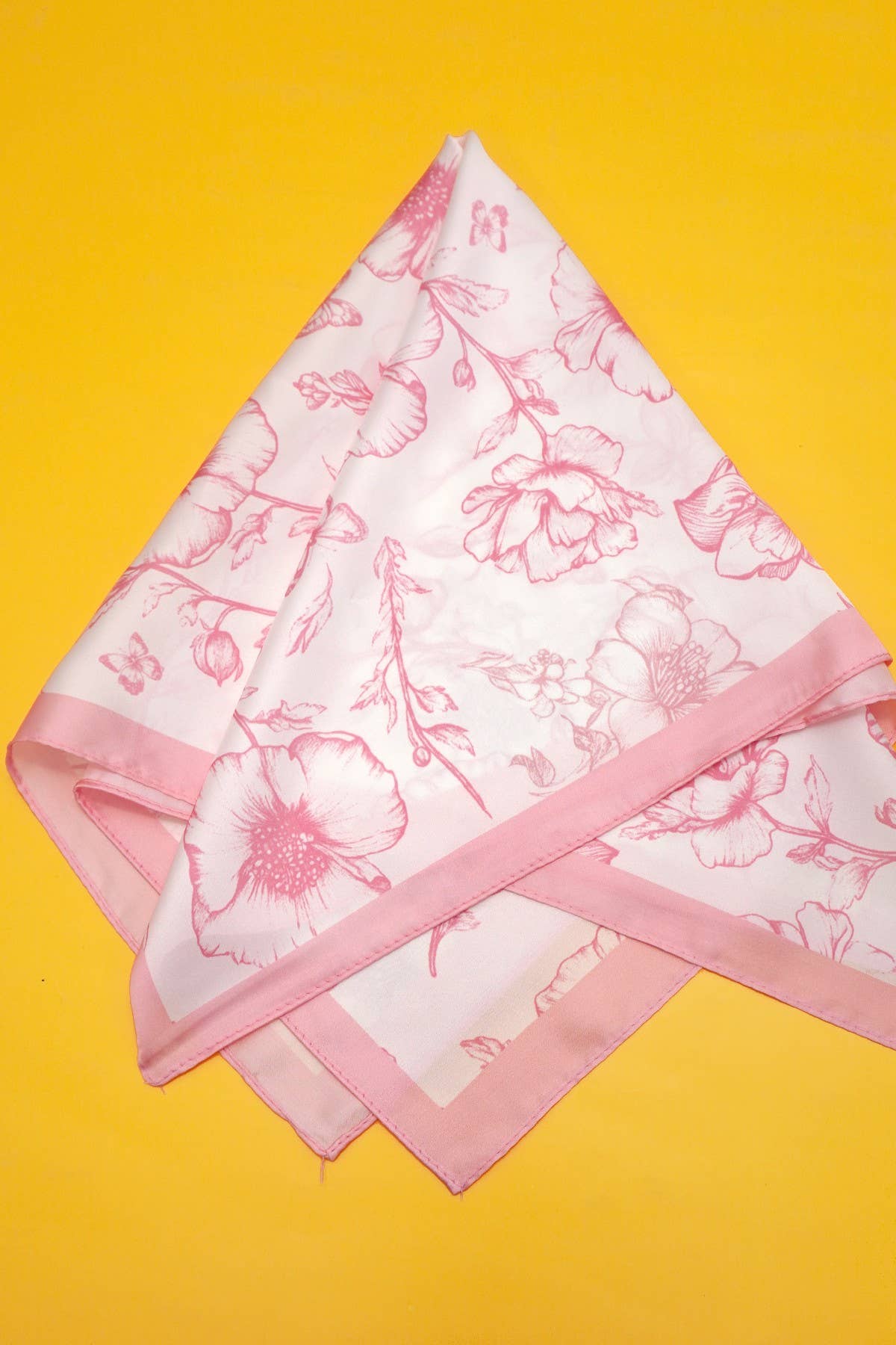 Pink Petite Flower Print Silky Feel Bandana Scarf