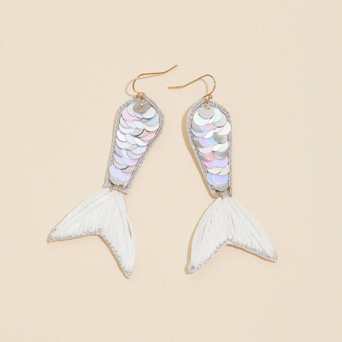 White Mermaid Tail Sequined Earrings