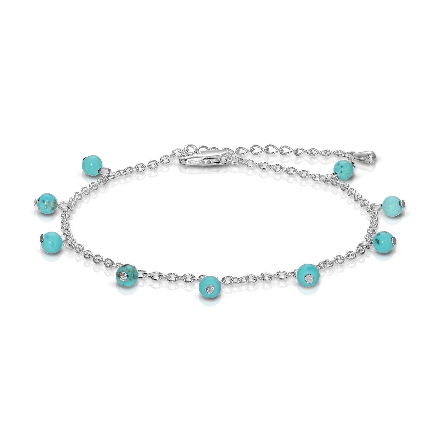 Silver Chain + Turquoise Howlite Gemstones Ankle Bracelet