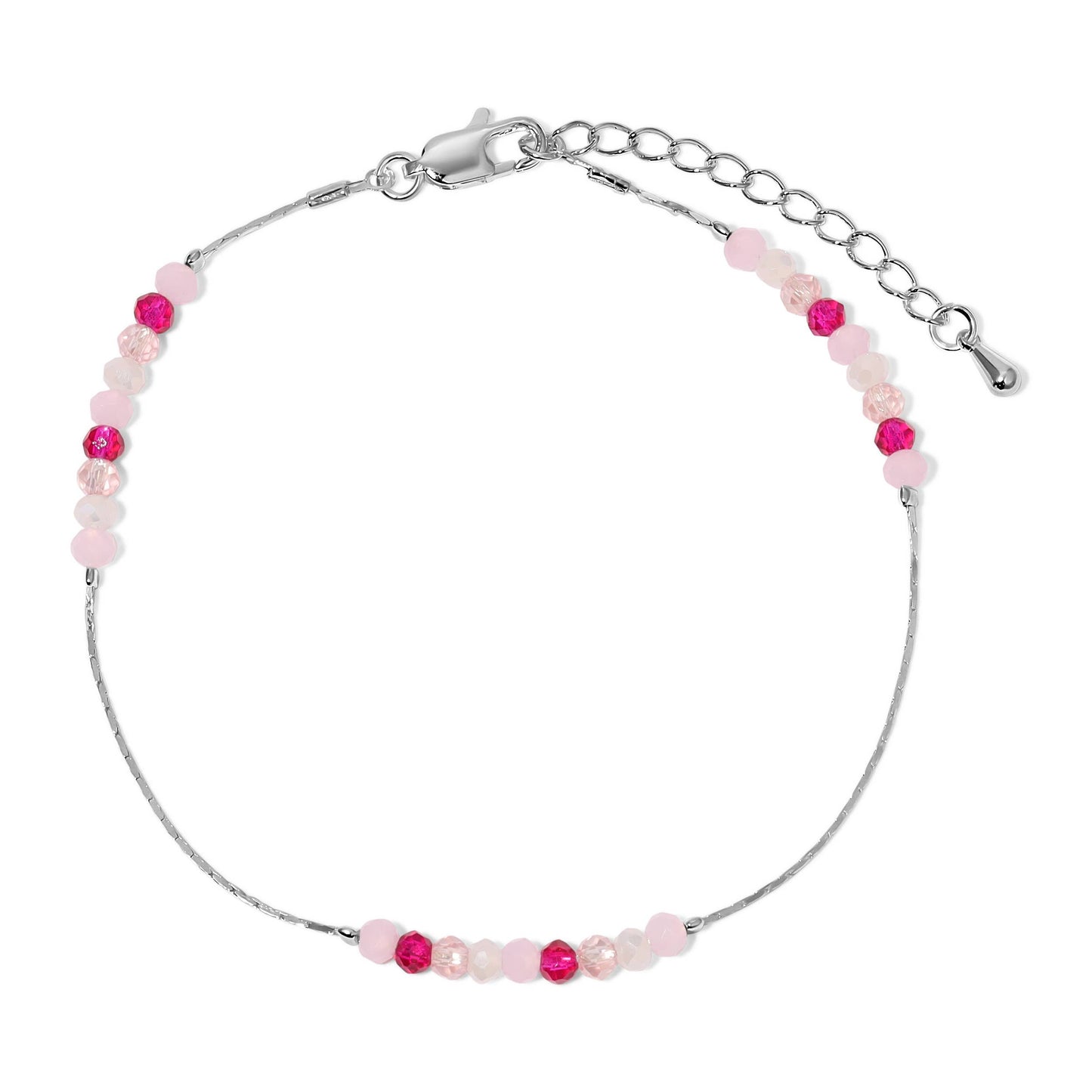 Pink Mini Beaded Crystal with Silver Chain Ankle Bracelet