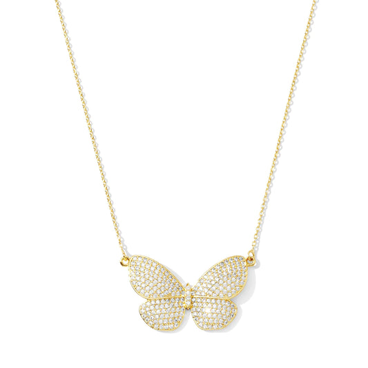 Gold Flutter Butterfly Pendant Necklace