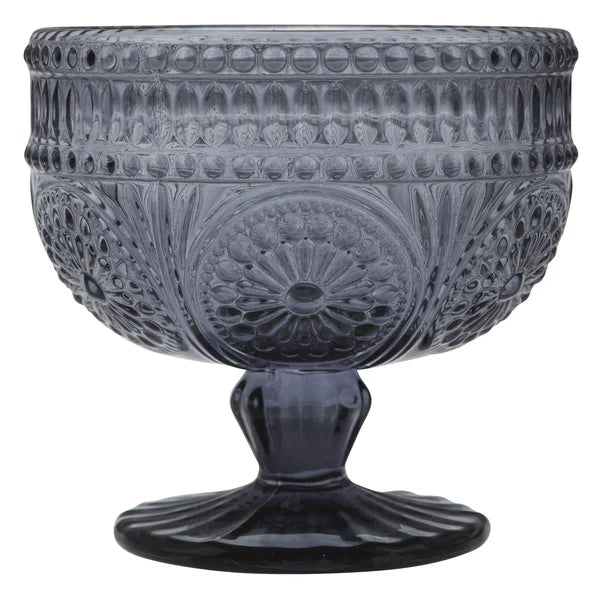 Gray Stemmed Medallion Glass Bowl