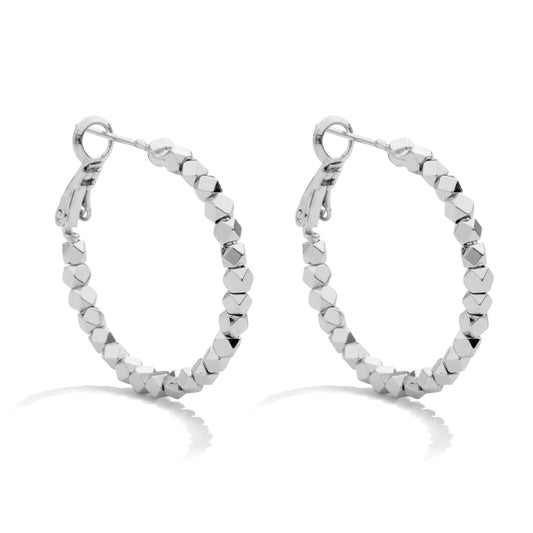 Silver Faceted Lever Back Hoops