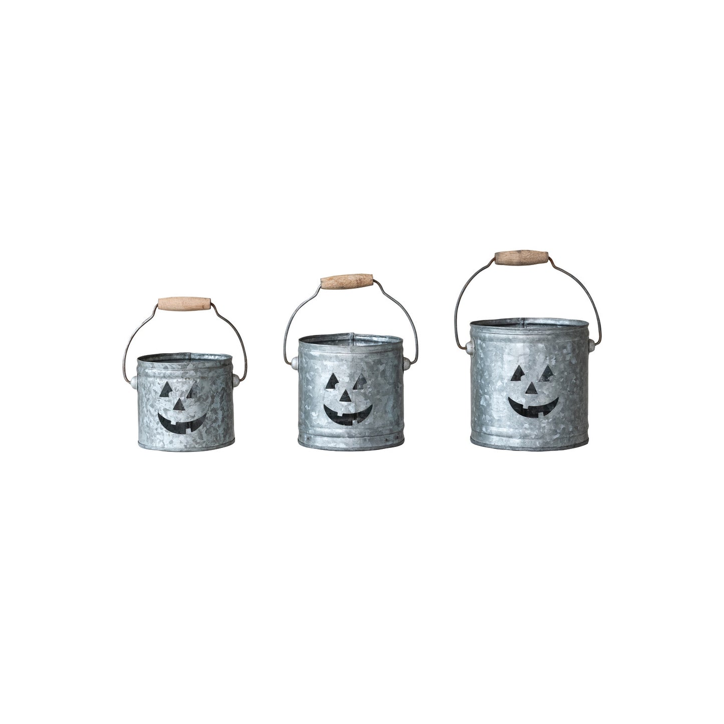 Buckets/Lanterns with Cut-Out Jack-O-Lantern Faces, Set of 3