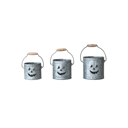 Buckets/Lanterns with Cut-Out Jack-O-Lantern Faces, Set of 3