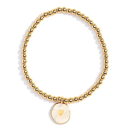 White Heart Accented Shell Charm Stretch Bracelet