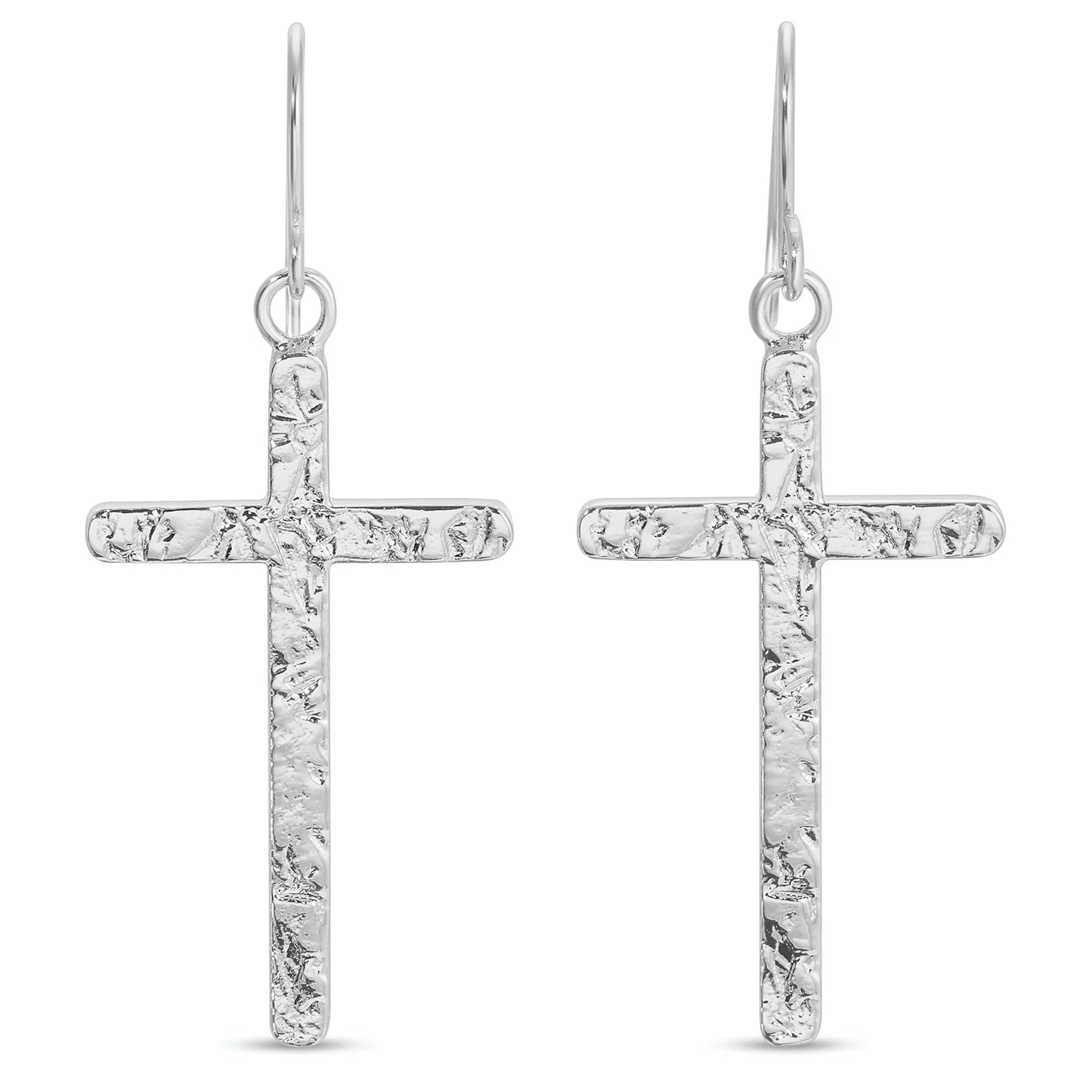 Silver Long Gilded Cross Earrings