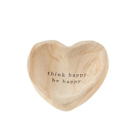 Think Happy Be Happy Wood Heart Trinket Dish