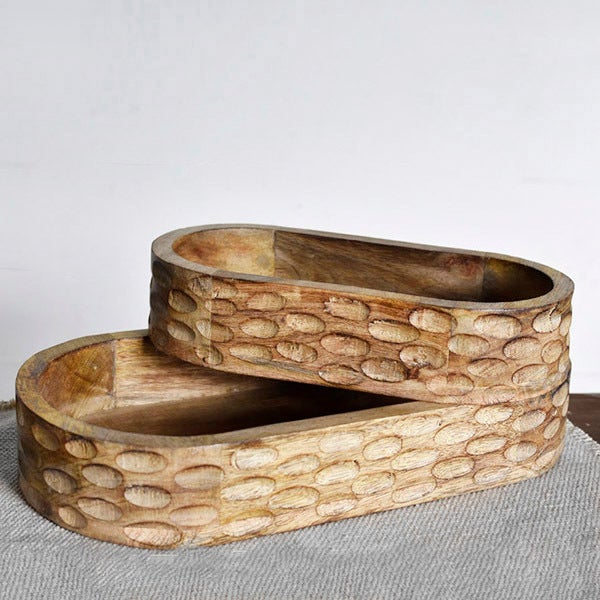 Oval Carved Wood Tray