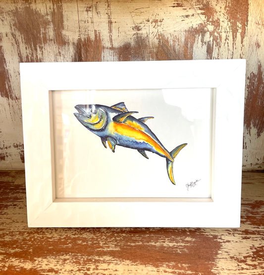 8.5 x 7 Yellowfin Tuna in White Hammered Frame